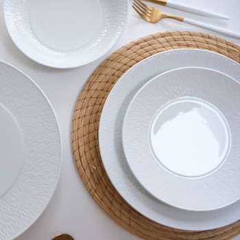 Florence White porcelain plates with textured rims