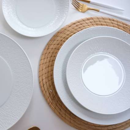 Florence White porcelain plates with textured rims