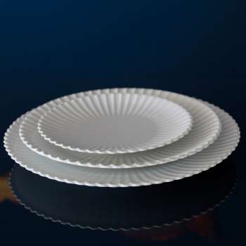 Lotus White porcelain plates with a fluted design
